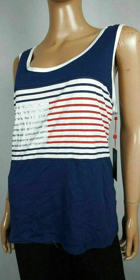 TOMMY HILFIGER Sport Women Knotted Stripe Scoop Sleeveless Knit Top  Blouse M