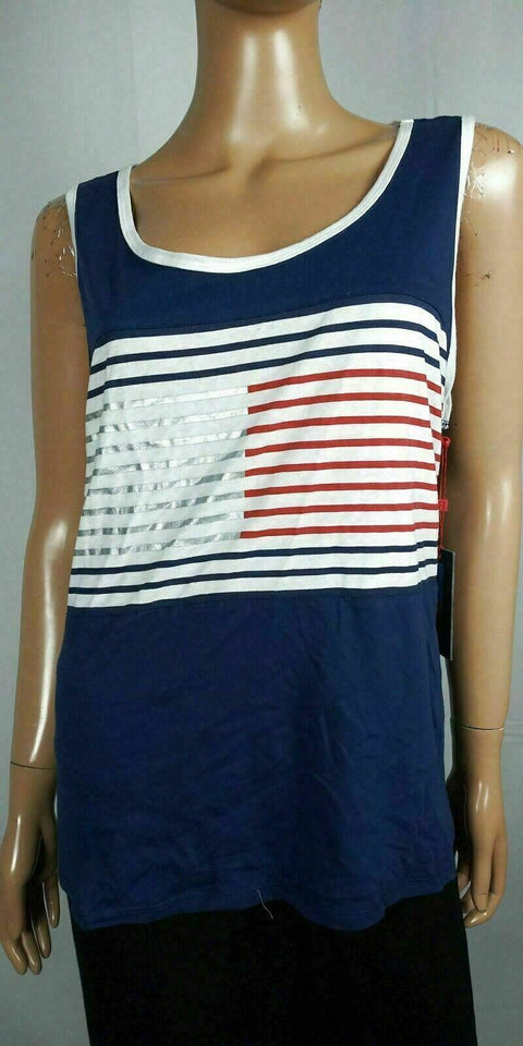 TOMMY HILFIGER Sport Women Knotted Stripe Scoop Sleeveless Knit Top  Blouse M