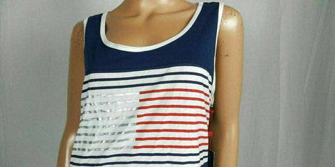 TOMMY HILFIGER Sport Women Knotted Stripe Scoop Sleeveless Knit Top  Blouse M