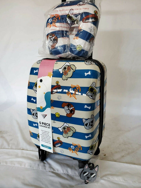 $160 New Travelers Club Traveler's Club Kid's 3 Piece Luggage Set Hard Dog Print