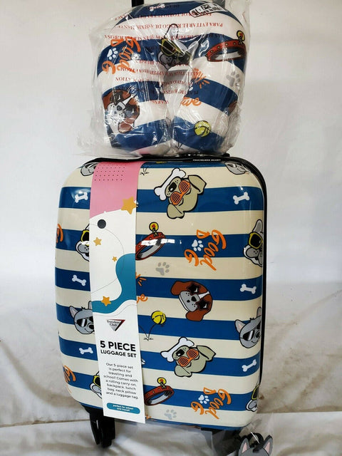 $160 New Travelers Club Traveler's Club Kid's 3 Piece Luggage Set Hard Dog Print