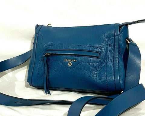 $248 MICHAEL KORS Women's Carine Leather Large Crossbody Shoulder Bag Blue