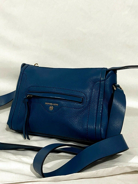 $248 MICHAEL KORS Women's Carine Leather Large Crossbody Shoulder Bag Blue