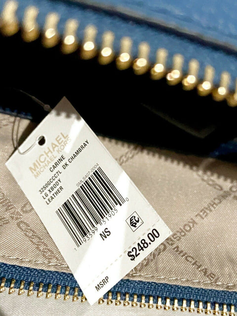 $248 MICHAEL KORS Women's Carine Leather Large Crossbody Shoulder Bag Blue