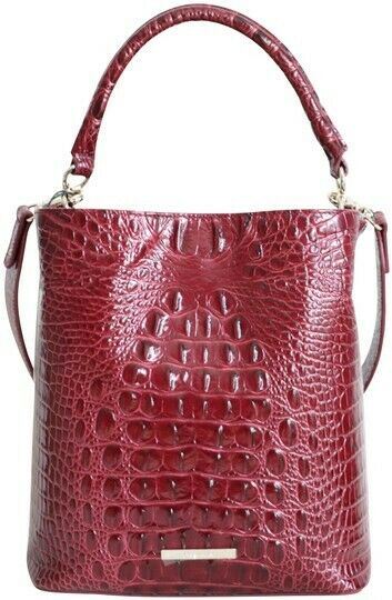 $295 New Brahmin Women's Amelia Melbourne Bucket Bag Cranberry/gold Leather