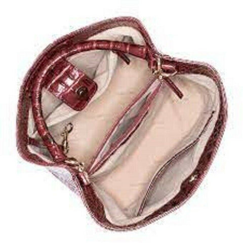 $295 New Brahmin Women's Amelia Melbourne Bucket Bag Cranberry/gold Leather
