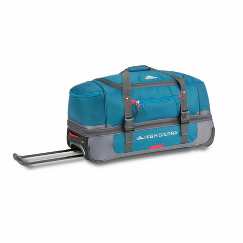 $320 New High Sierra 28" Drop Bottom Wheeled Duffel Bag with Handle Teal Blue