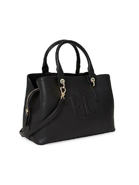 $295 New Lauren Ralph Lauren Women's Medium Leather Satchel Shoulder Bag Black