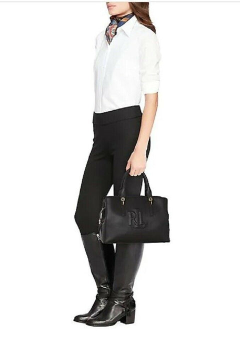 $295 New Lauren Ralph Lauren Women's Medium Leather Satchel Shoulder Bag Black