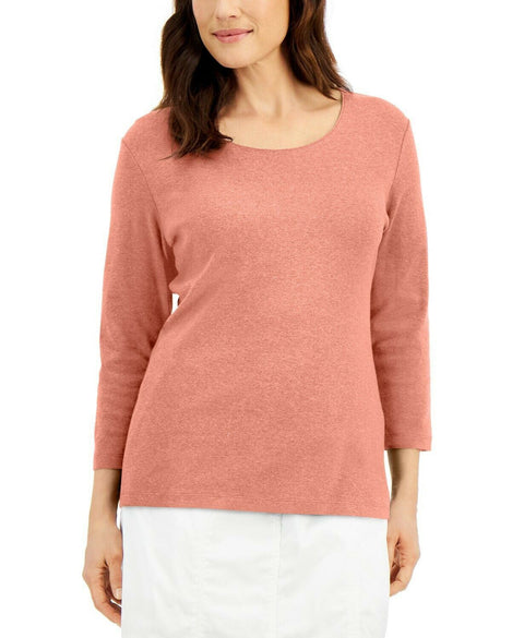 New Karen Scott Women's Pink Scoop Neck 3/4 Sleeve Blouse Top Size Plus 2X