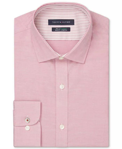Tommy Hilfiger Men Slim Fit Stretch Pink Button Dress Shirt Supima 14.5 32/33 S