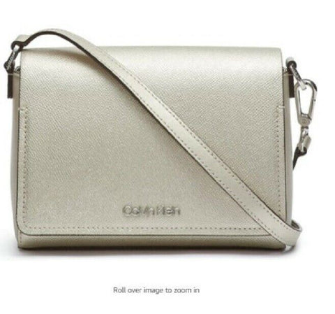 $198 Calvin Klein Women's Clara Stucco Leather Key Item Demi Shoulder Bag Gold