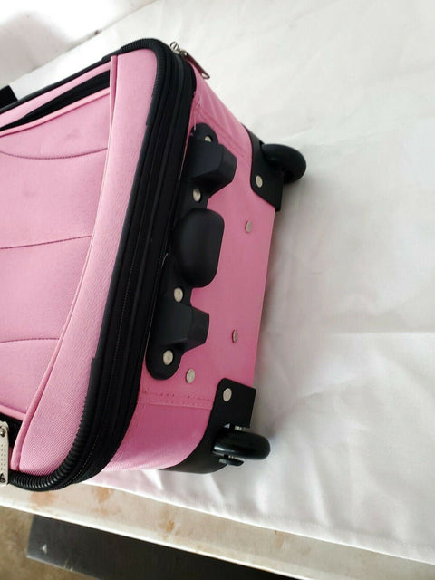 $240 New Rockland 2 Piece Carry On Luggage Set Rolling Suitcase Pink Two Wheeled