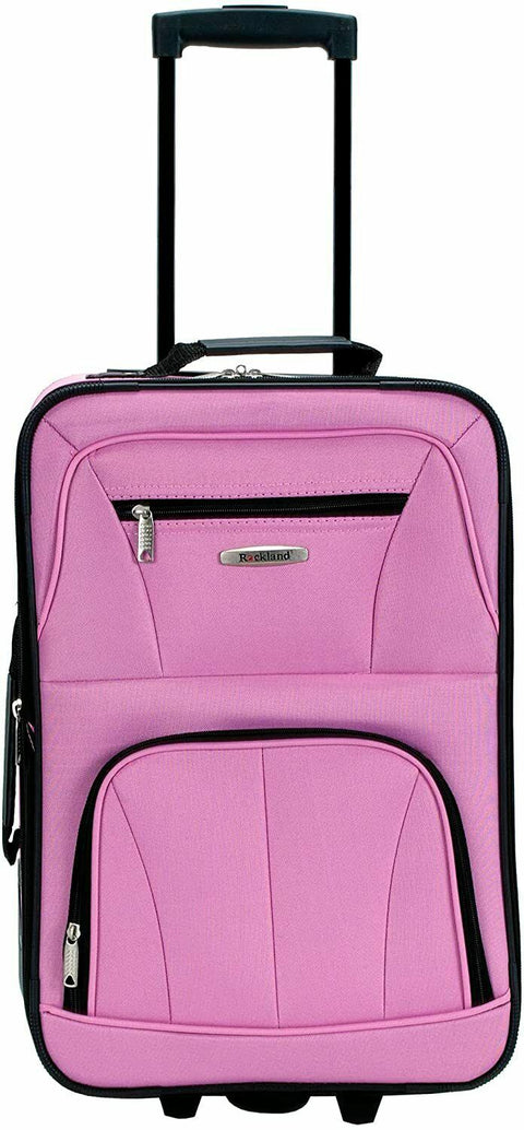$240 New Rockland 2 Piece Carry On Luggage Set Rolling Suitcase Pink Two Wheeled
