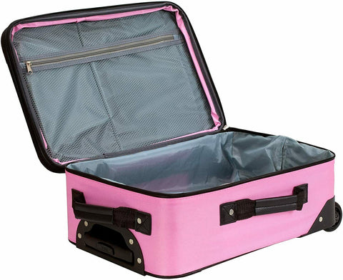 $240 New Rockland 2 Piece Carry On Luggage Set Rolling Suitcase Pink Two Wheeled