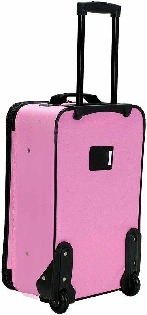 $240 New Rockland 2 Piece Carry On Luggage Set Rolling Suitcase Pink Two Wheeled