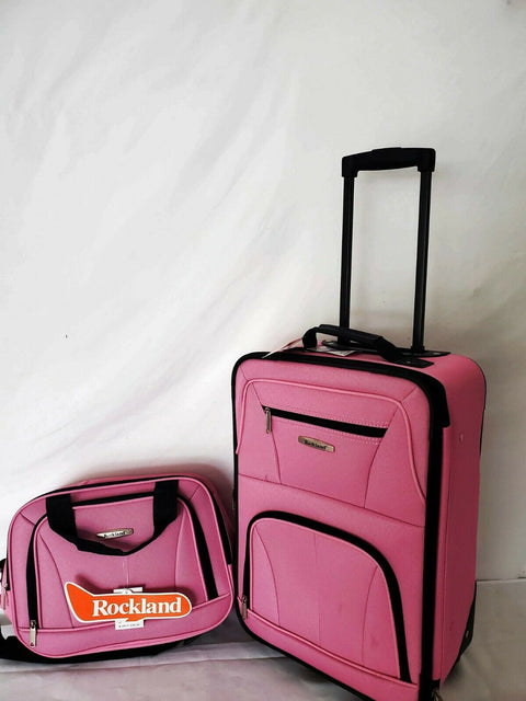$240 New Rockland 2 Piece Carry On Luggage Set Rolling Suitcase Pink Two Wheeled