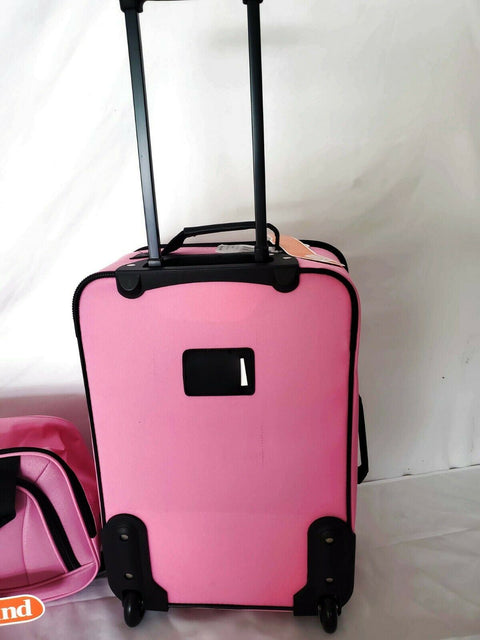 $240 New Rockland 2 Piece Carry On Luggage Set Rolling Suitcase Pink Two Wheeled