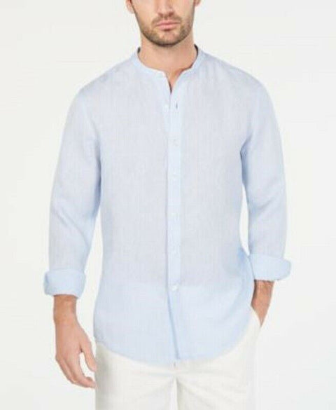 New TASSO ELBA Men's White Long Sleeve Band Colllar Linen Button Shirt Size 2XL