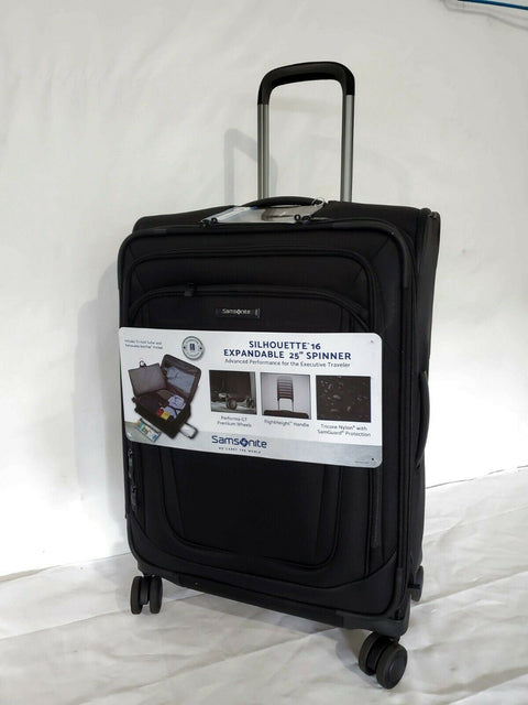 $580 Samsonite Silhouette 16  25" Soft Expandable Spinner Suitcase Luggage Black