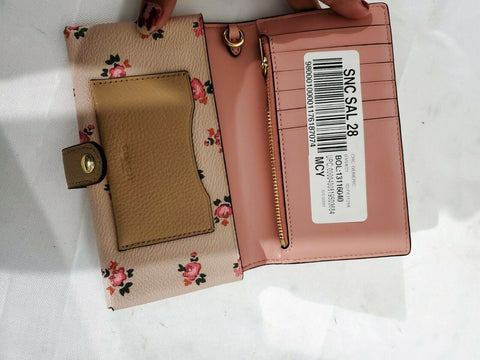 $150 New COACH Women's Leather Wallet Floral Pink