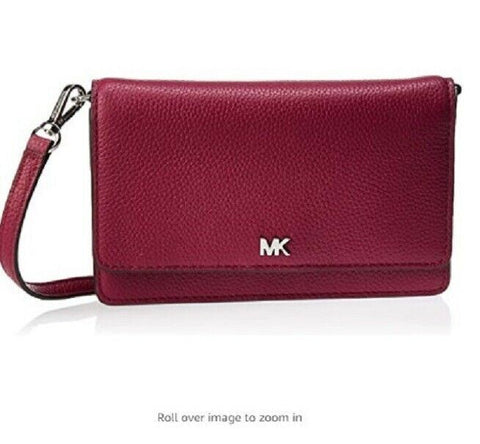 $198 Michael Kors Women's Mott Pebble Leather Phone Crossbody Wallet Red
