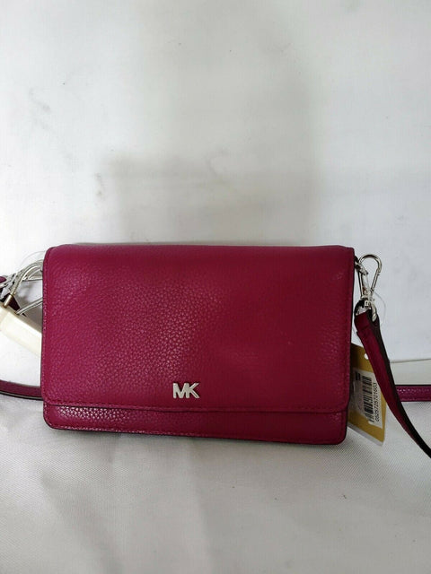 $198 Michael Kors Women's Mott Pebble Leather Phone Crossbody Wallet Red