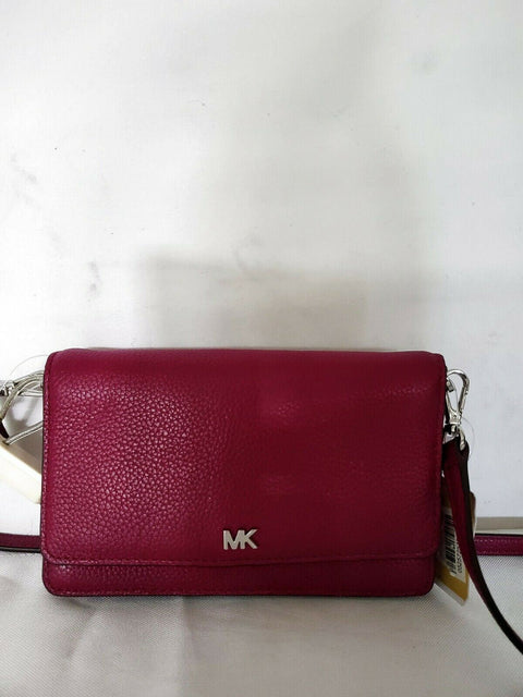 $198 Michael Kors Women's Mott Pebble Leather Phone Crossbody Wallet Red