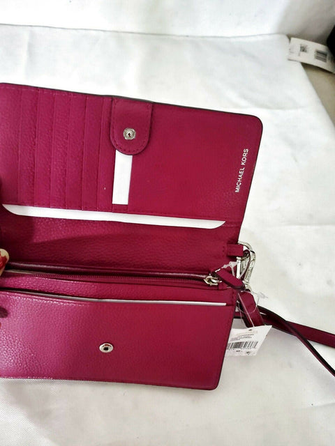 $198 Michael Kors Women's Mott Pebble Leather Phone Crossbody Wallet Red