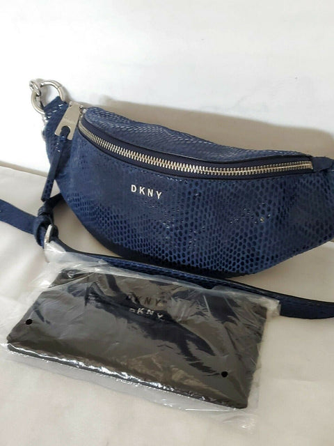 $198 New DKNY Women's Blue Sally Belt Bag Leather