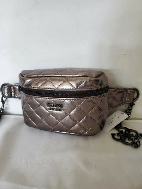 $128 New Guess Miriam Belt Bag Silver Gray