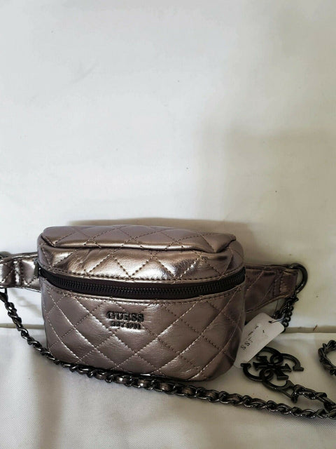 $128 New Guess Miriam Belt Bag Silver Gray