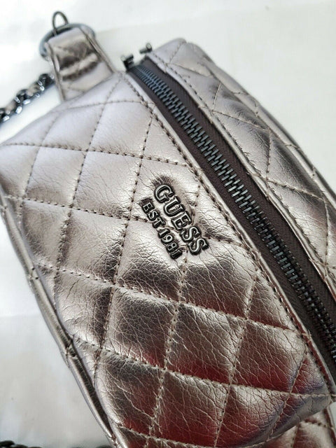 $128 New Guess Miriam Belt Bag Silver Gray