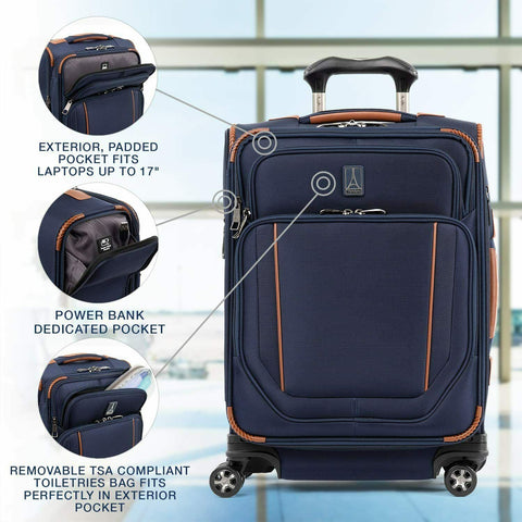 $680 Travelpro Crew Versapack Softside Expandable Spinner Wheel Luggage Blue 21"