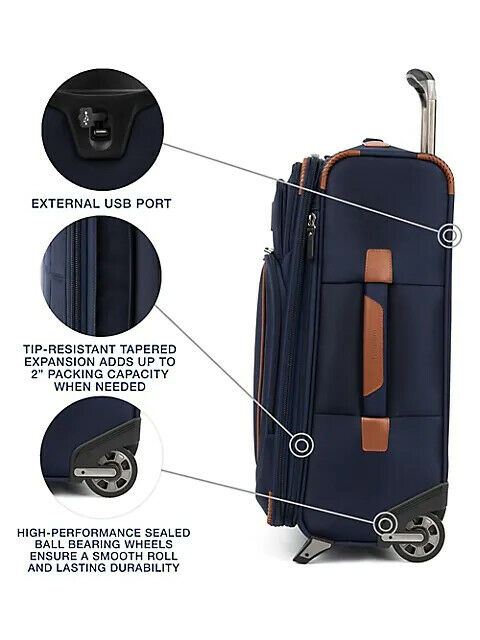 $680 Travelpro Crew Versapack Soft Expandable Two Wheel Luggage Blue 22" CarryOn