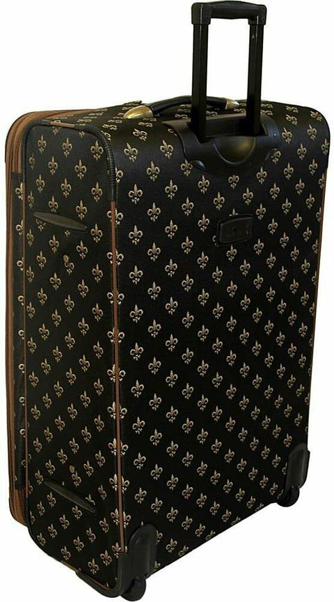 $580 New American Flyer Fleur De Lis 4 Piece Luggage Set Brown Expandable