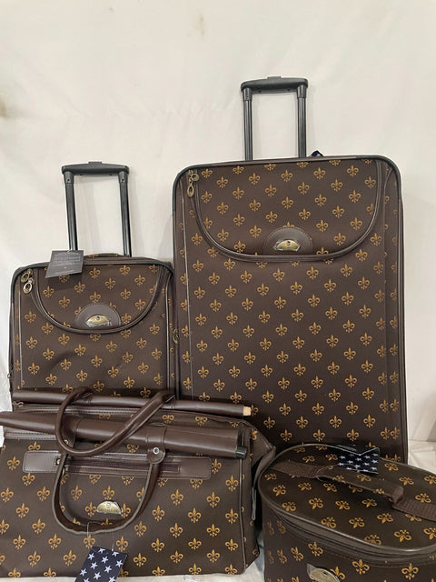 $580 New American Flyer Fleur De Lis 4 Piece Luggage Set Brown Expandable