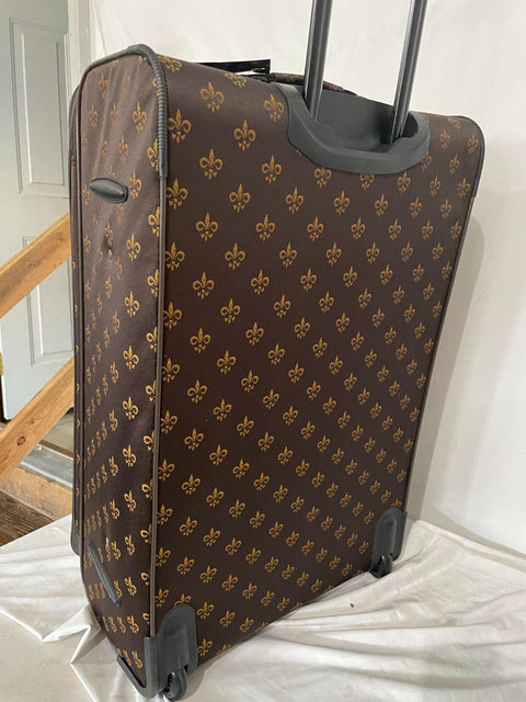 $580 New American Flyer Fleur De Lis 4 Piece Luggage Set Brown Expandable