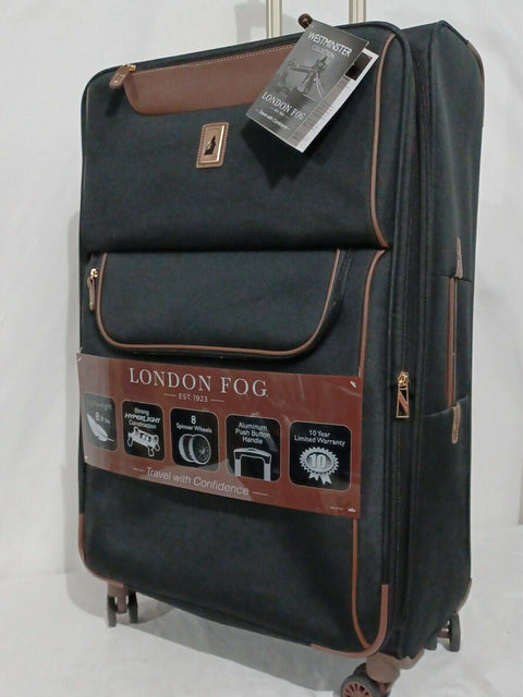 New LONDON FOG Westminster Ultra-Light Spinner Expandable Luggage Black 29"