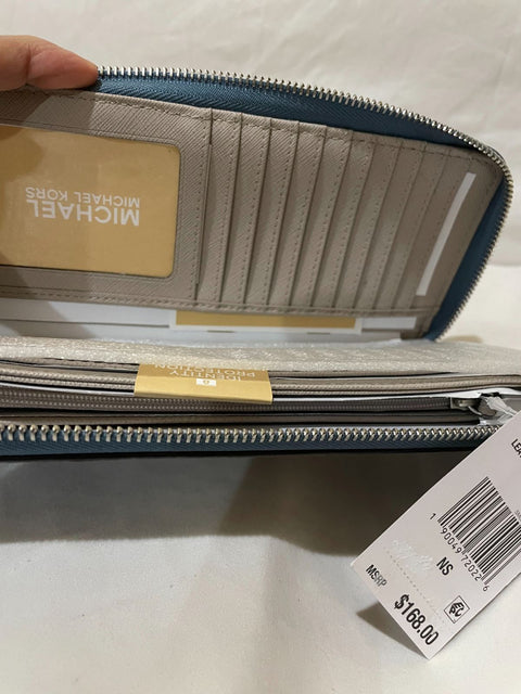 New Michael Michael Kors Women's Mercer Leather Travel Continental Wallet, Blue