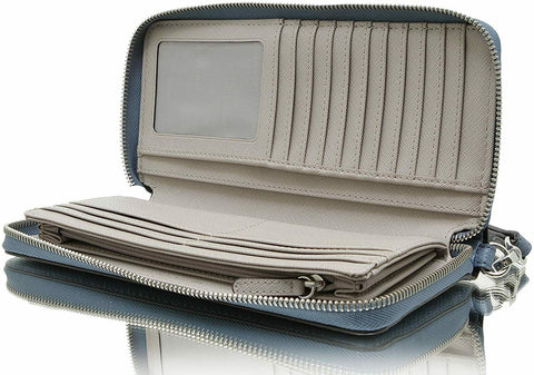New Michael Michael Kors Women's Mercer Leather Travel Continental Wallet, Blue