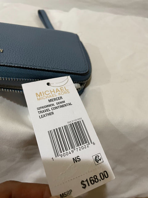 New Michael Michael Kors Women's Mercer Leather Travel Continental Wallet, Blue