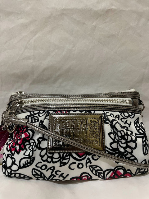 New COACH Women's Poppy Graffiti Swingpack in Silver Black Multi Shoulder Bag