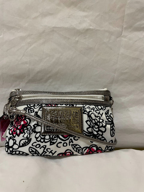New COACH Women's Poppy Graffiti Swingpack in Silver Black Multi Shoulder Bag