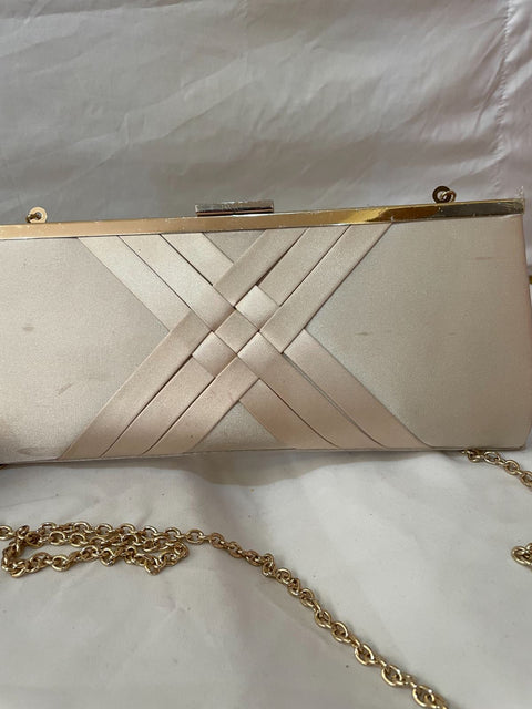 INC International Concepts Women's Kelsie Satin Shoulder Chain Clutch Golden
