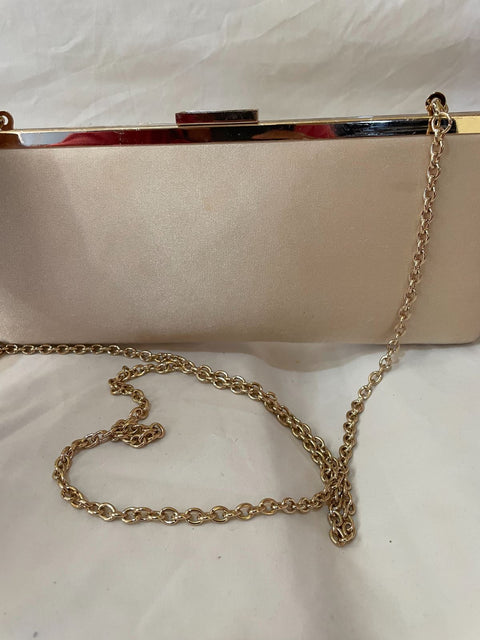 INC International Concepts Women's Kelsie Satin Shoulder Chain Clutch Golden