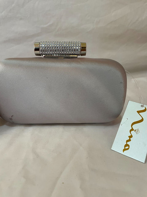 Nina Women's Minaudiere with Crystal Silver-Tone Clutch Silver