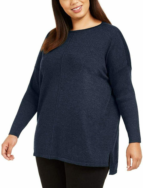New Style & Co. Women's Long Sleeve Sweater Blue Mix Media HI-LOW Size Plus 0X