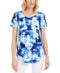 New JM Collection Women's Short Sleeve Blouse Top Tie Dye Blue Size Petite L