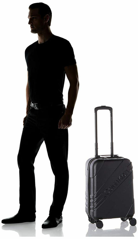 $350 New Calvin Klein Cheer 20" Hard-Case Luggage Black Spinner Carry On TSA